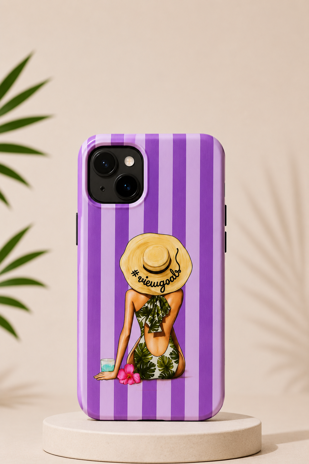 Funda Kasea lila con rayas y motivo veraniego