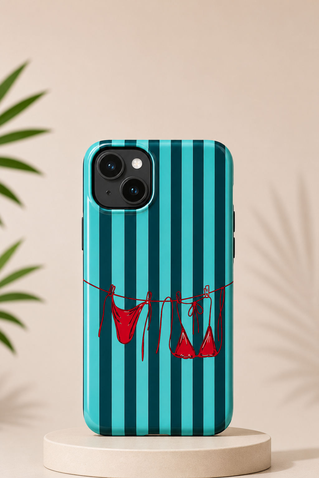 Funda Kasea turquesa con rayas y detalle gráfico rojo