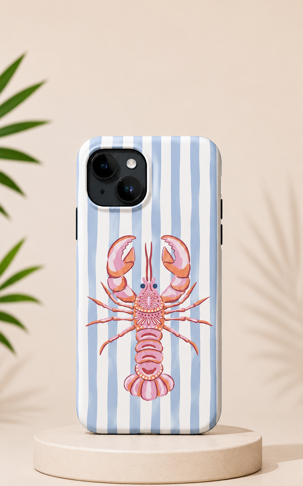 Funda Kasea con rayas celestes y motivo de langosta
